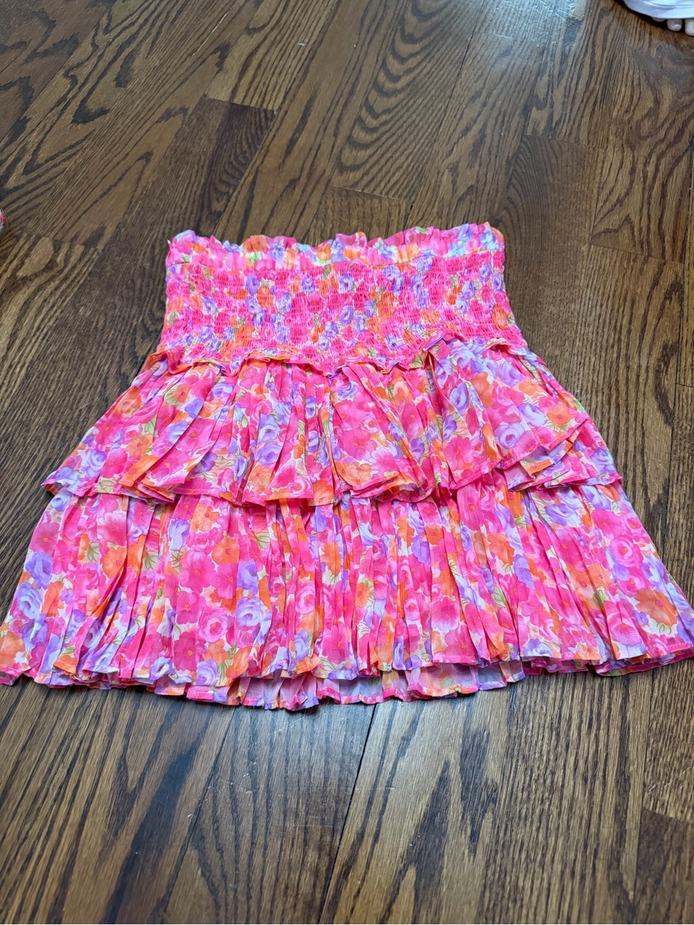 Smocked Floral Tiered Mini Skirt in Pink